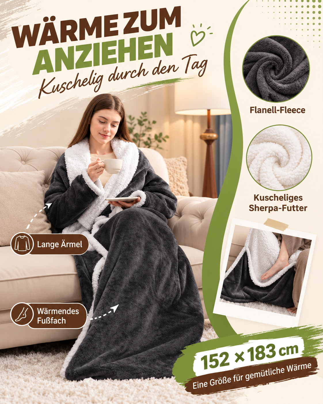 Glowvera CozyHeat – Tragbare Heizdecke mit Ärmeln