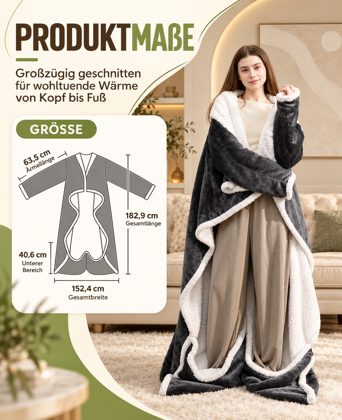 Glowvera CozyHeat – Tragbare Heizdecke mit Ärmeln